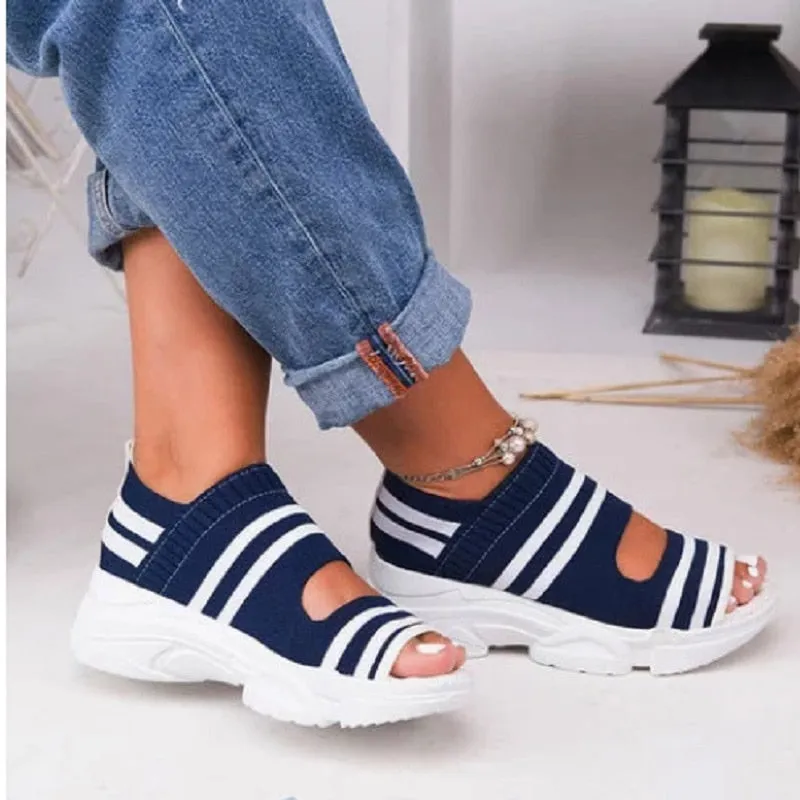 Polyester Summer Striped High Heel Sandals for Women