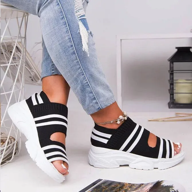 Polyester Summer Striped High Heel Sandals for Women