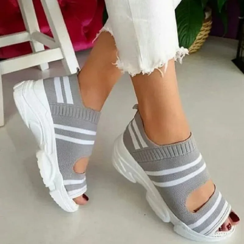 Polyester Summer Striped High Heel Sandals for Women