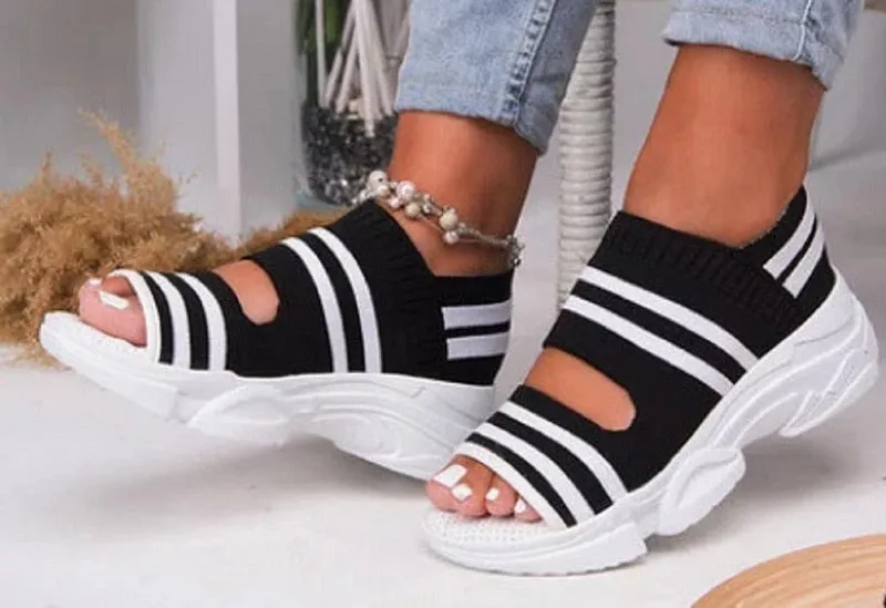 Polyester Summer Striped High Heel Sandals for Women