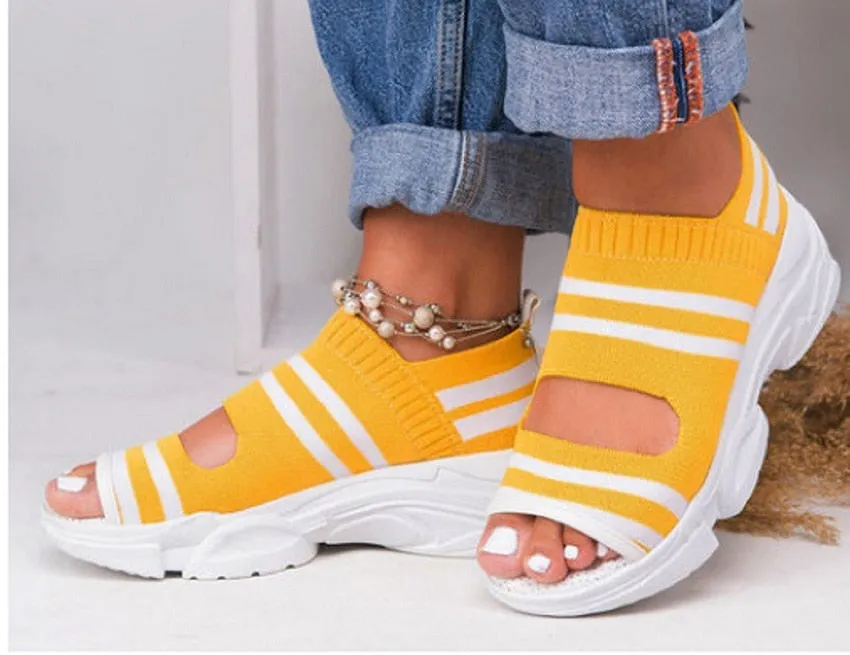 Polyester Summer Striped High Heel Sandals for Women