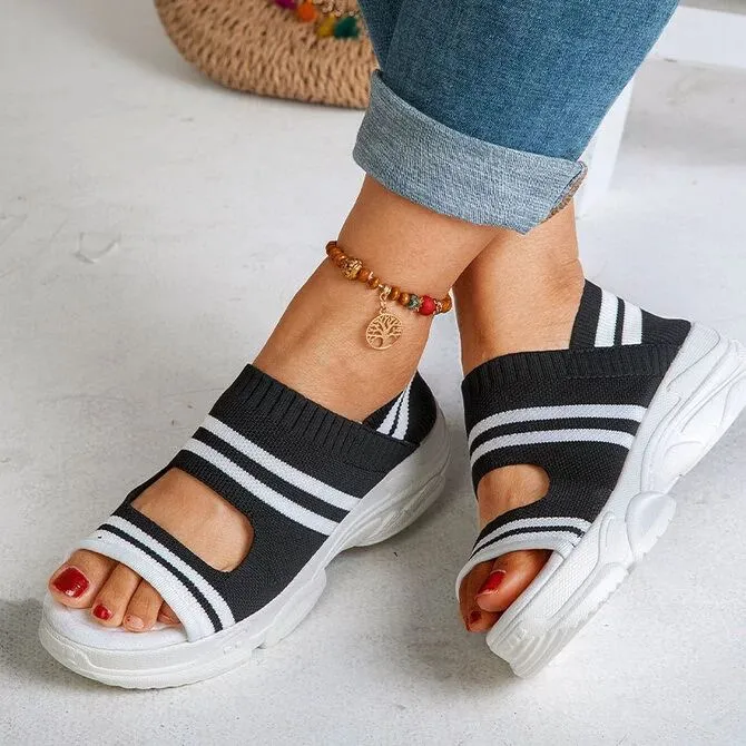 Polyester Summer Striped High Heel Sandals for Women