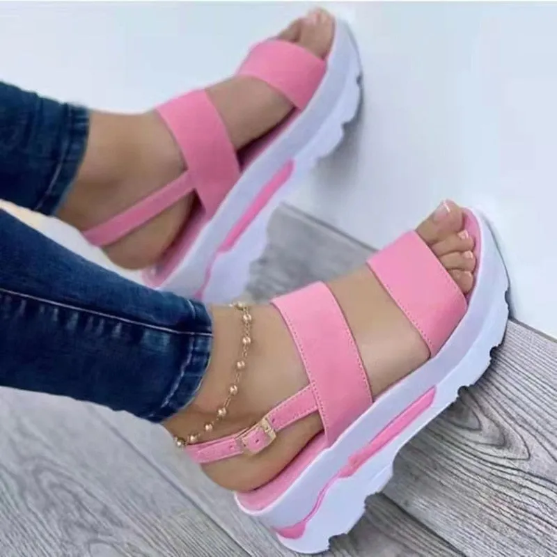 Platform sandals summer women peep toe solid color casual.