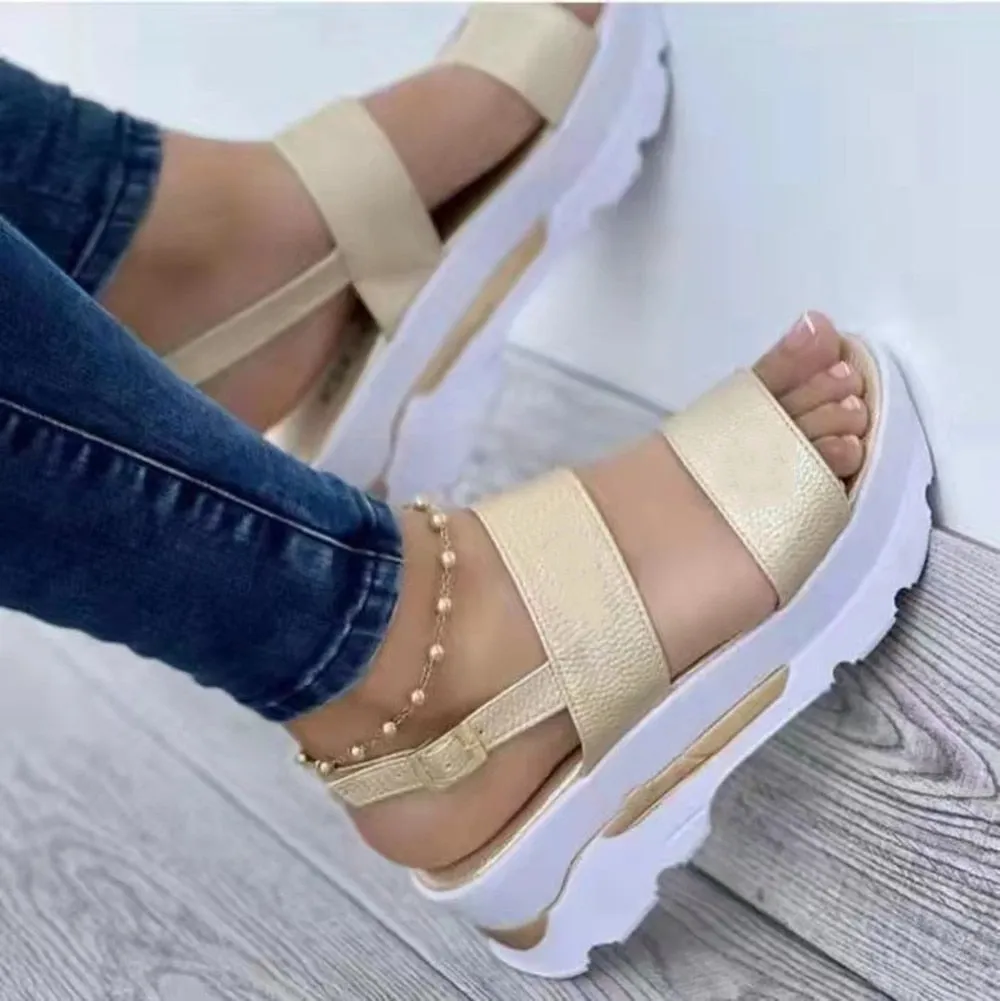 Platform sandals summer women peep toe solid color casual.