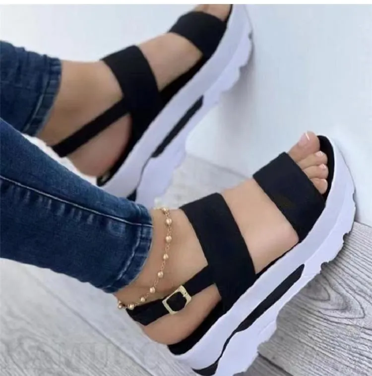 Platform sandals summer women peep toe solid color casual.