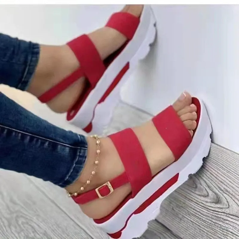 Platform sandals summer women peep toe solid color casual.