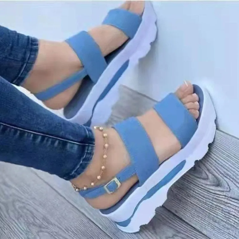 Platform sandals summer women peep toe solid color casual.