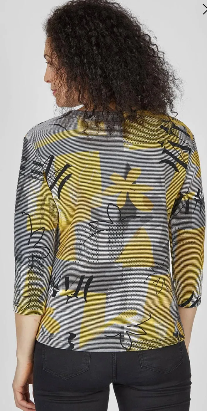 Yellow and Grey Round-neck Sweatshirt with Print by Rabe - 121360