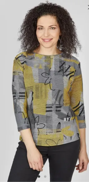 Yellow and Grey Round-neck Sweatshirt with Print by Rabe - 121360