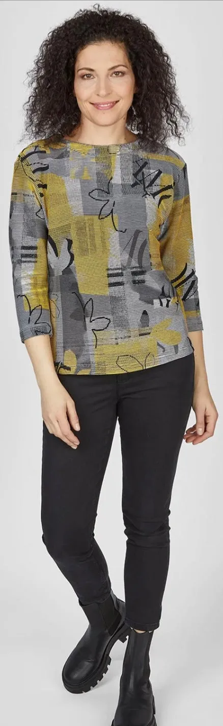 Yellow and Grey Round-neck Sweatshirt with Print by Rabe - 121360