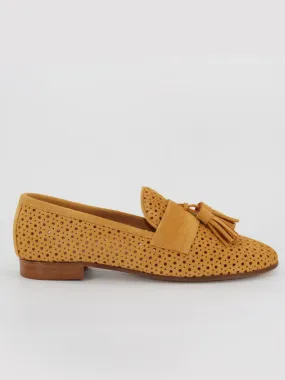 Yellow suede Tivoli loafers.