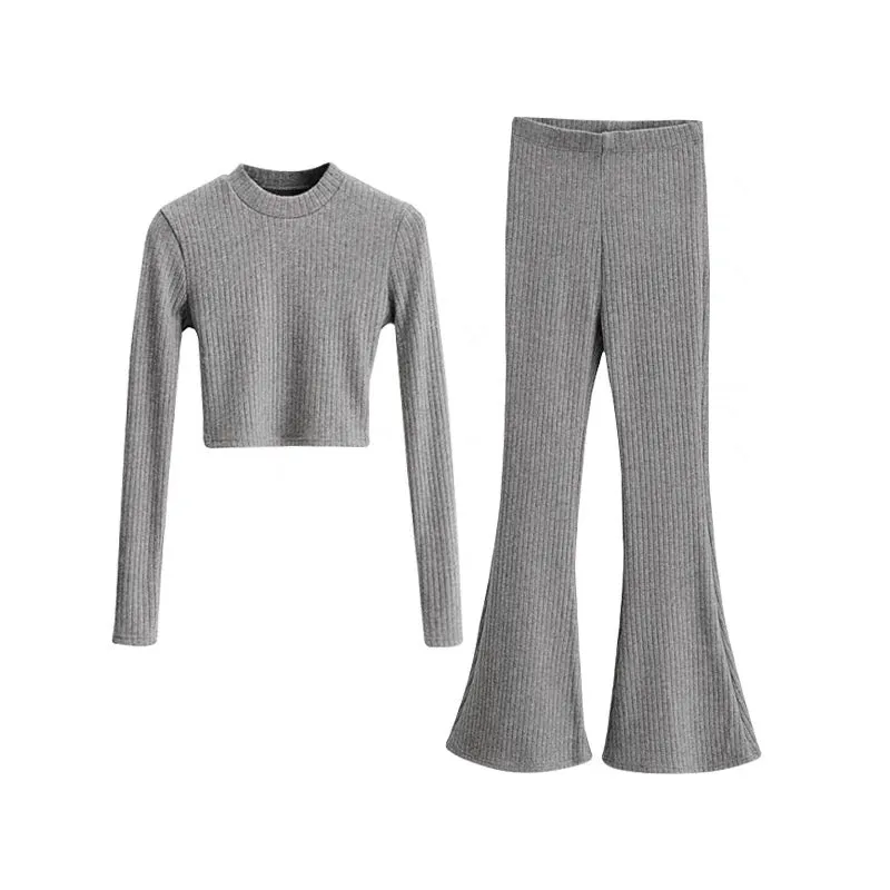 YoungGirlDay hot girl sexy tight slimming navel-baring long-sleeved T-shirt high-waisted casual pants suit (B1813)