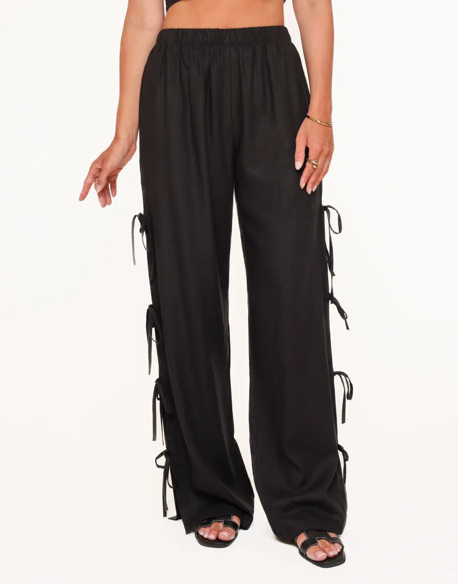 Black Bow Linen Pants